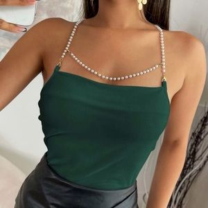 Pearl chain crisscross back cami top